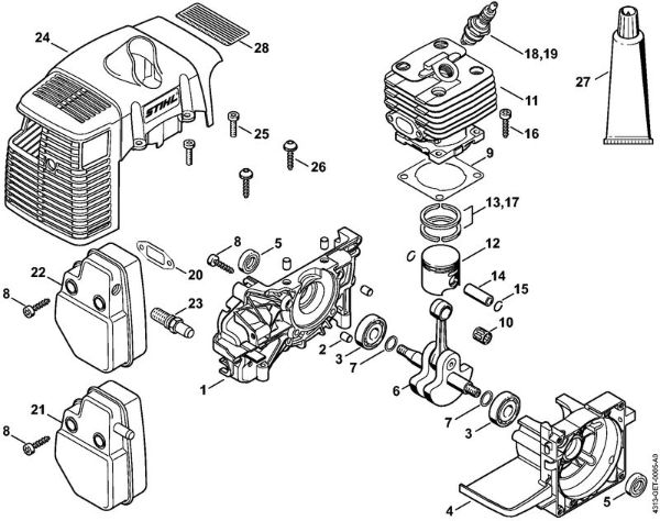 BT 121 BT 121 Cárter del cigüeóal, Cilindro de la marca Stihl