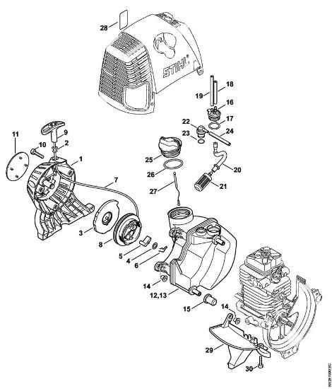 BT 130 BT 130 Mecanismo de arranque, Depósito de combustible de la marca Stihl