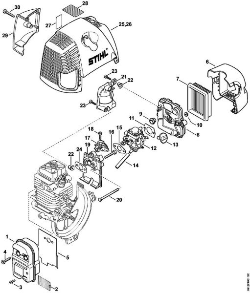 BT 130 BT 130-Z Silenciador, Filtro de aire, Cubierta de conducción de aire de la marca Stihl