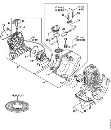 BT 131 BT 131 Mecanismo de arranque, Depósito de combustible de la marca Stihl
