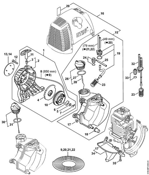 FC 100, FC 110 FC 100 Mecanismo de arranque, Depósito de combustible de la marca Stihl