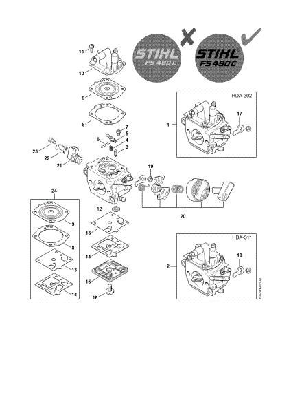 Imagen de Carburador HDA-302, HDA-311 FS 490 C-EM K