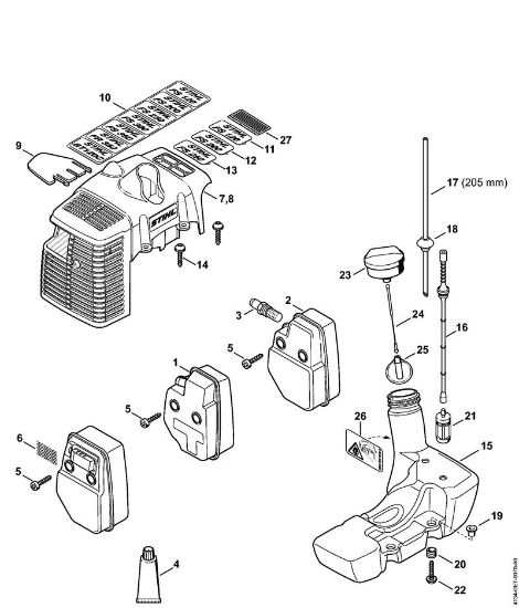 Motoguadañas (FS) FS 250 R Silenciador, Cubierta, Depósito de combustible   809 249 646 (10.2016) de la marca Stihl