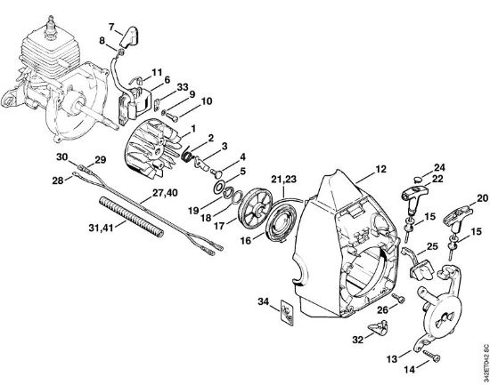 Motoguadañas (FS) FS 44 Sistema de encendido, Mecanismo de arranque de la marca Stihl