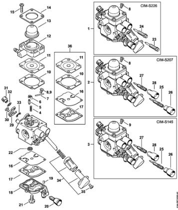 Motoguadañas (FS) FS 70 C-E Carburador C1M-S226, C1M-S207, C1M-S145 de la marca Stihl