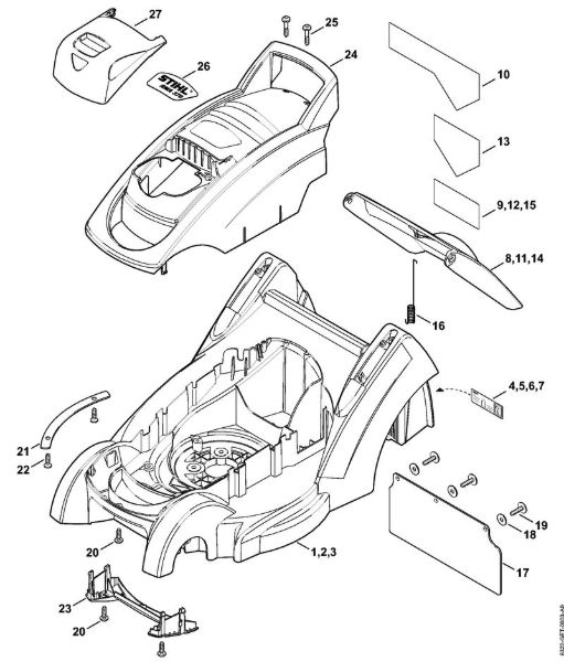 Â Cortacéspedes (RMA) RMA 370 Carcasa, Cubierta del motor de la marca Stihl