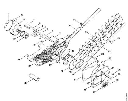 Cortasetos (HS) HS 202 Carcasa de la caja reductora, Cuchilla de la marca Stihl