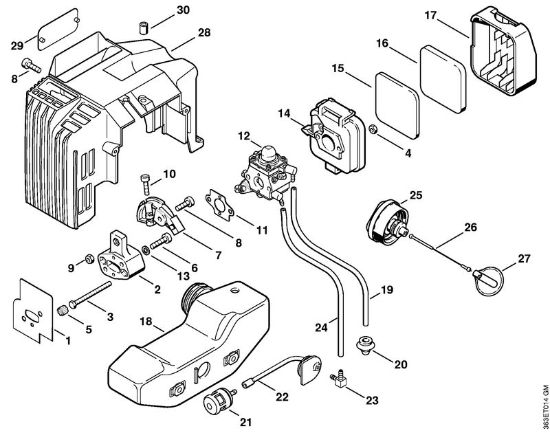 Cortasetos (HS) HS 74 Filtro de aire, Depósito de combustible de la marca Stihl