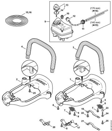 Cortasetos (HS) HS 82 T Bastidor del manillar, Depósito de combustible de la marca Stihl