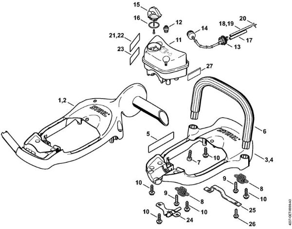 Cortasetos (HS) HS 86 T Bastidor del manillar, Depósito de combustible de la marca Stihl