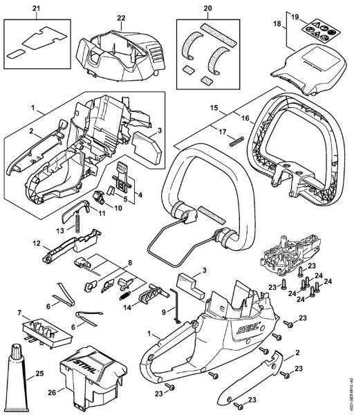 Cortasetos con acumulador (HSA) HSA 56 Carcasa del motor, Módulo electrónico de la marca Stihl
