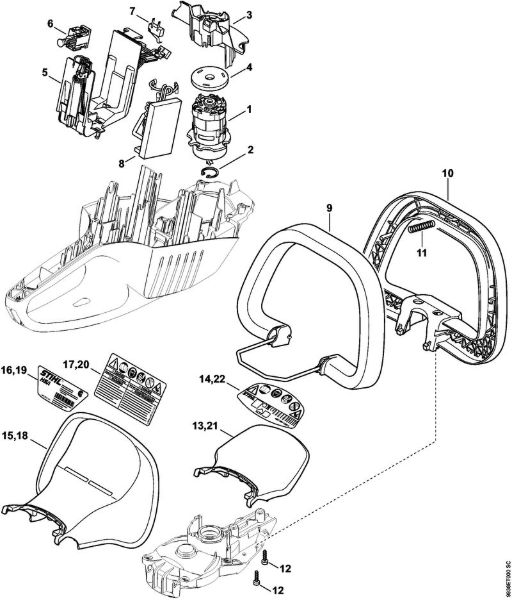 Cortasetos con acumulador (HSA) HSA 66 Motor eléctrico, Módulo electrónico, Palanca del Interuptor de la marca Stihl