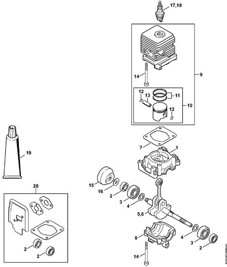 Cortasetos de altura (HL) HL 45 Cárter del cigüeóal, Cilindro de la marca Stihl