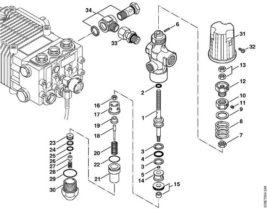 Limpiadora de alta presión a gasolina (RB) RB 402 Bloque regulador de seguridad, Embolo de distribución de la marca Stihl