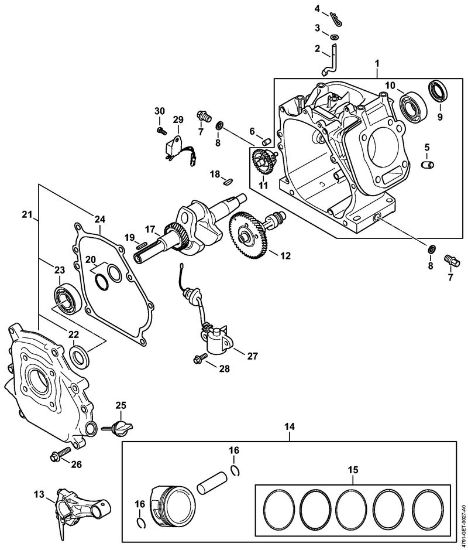 Limpiadora de alta presión a gasolina (RB) RB 600 Cárter del cigüeóal, pistón, Cigüeóal, Sistema de engrase de la marca Stihl