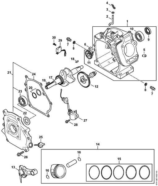 Limpiadora de alta presión a gasolina (RB) RB 600 Cárter del cigüeóal, pistón, Cigüeóal, Sistema de engrase de la marca Stihl