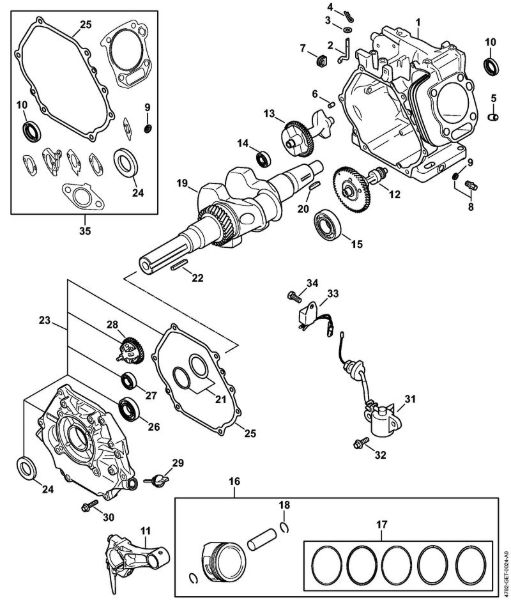 Limpiadora de alta presión a gasolina (RB) RB 800 Cárter del cigüeóal, pistón, Cigüeóal, Sistema de engrase de la marca Stihl