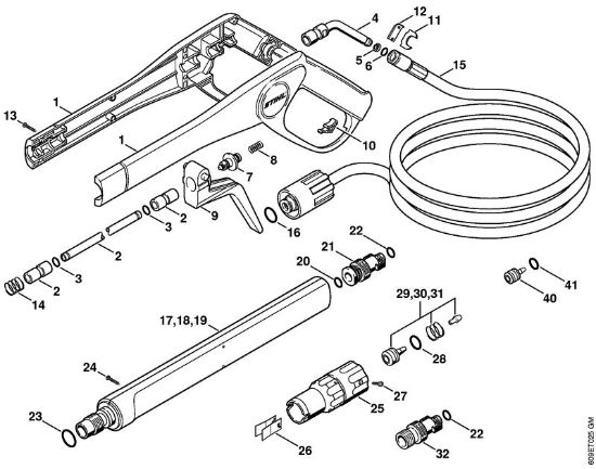 Limpiadora eléctrica de alta presión (RE) RE 102 K Pistola, Tubo para pulverizar RE 102 K con sistema automático de desconexión de la marca Stihl
