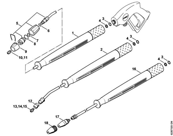 Limpiadora eléctrica de alta presión (RE) RE 580 W Tubo de pulverización, Cabezal de pulverización de la marca Stihl