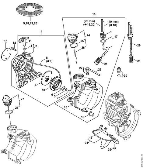 Motores universales (KM) KM 100 Mecanismo de arranque, Depósito de combustible de la marca Stihl