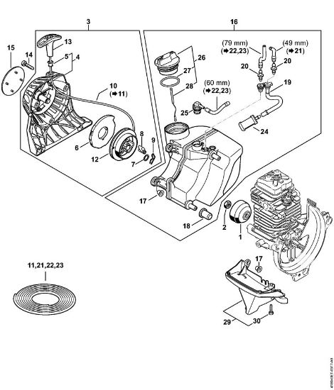 Motores universales (KM) KM 111 R Mecanismo de arranque, Depósito de combustible de la marca Stihl
