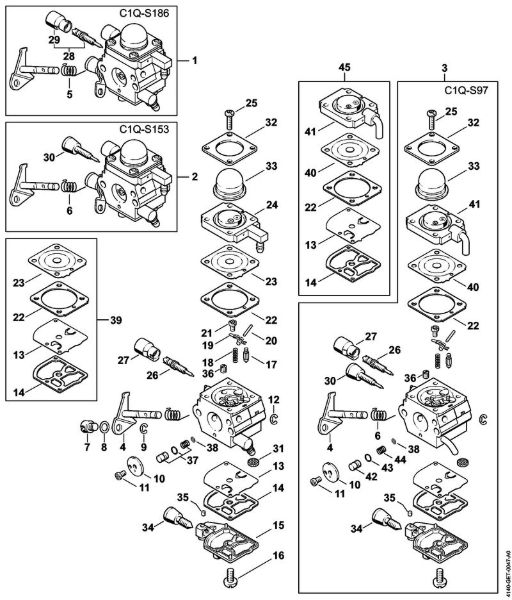 Motores universales (KM) KM 55 C-E Carburador C1Q-S186, C1Q-S153, C1Q-S97 de la marca Stihl