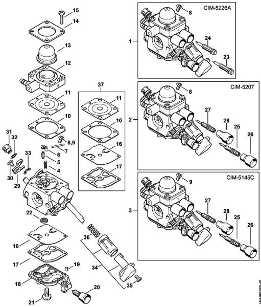 Motores universales (KM) KM 56 RC-E Carburador C1M-S226, C1M-S207, C1M-S145 de la marca Stihl