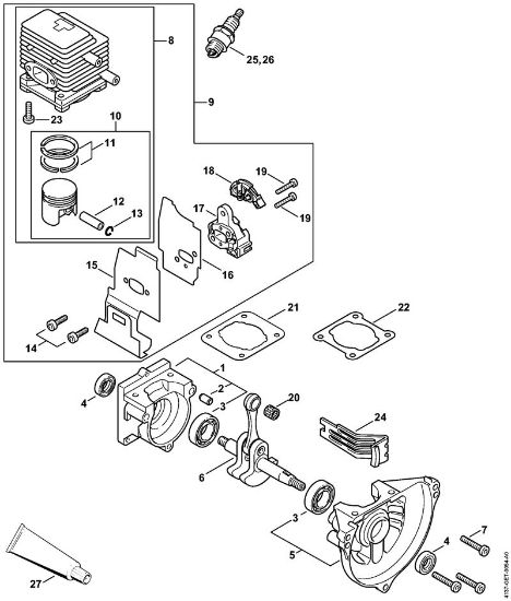 Motores universales (KM) KM 85 Cárter del cigüeóal, Cilindro de la marca Stihl
