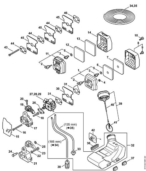 Motores universales (KM) KM 85 Filtro de aire, Depósito de combustible de la marca Stihl