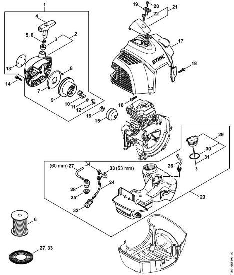 Máquinas especiales (PC, SP, MC) SP 452 Mecanismo de arranque, Depósito de combustible de la marca Stihl