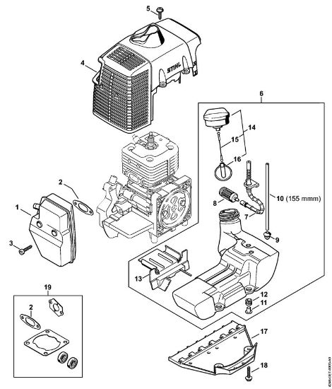 Máquinas especiales (PC, SP, MC) SP 471 Silenciador, Cubierta, Depósito de combustible de la marca Stihl