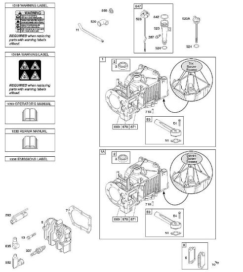 B&S - 09â  09T602-0126-H1 E - Cilindro, culata, lubricación, Manual de usuario, etiqueta de advertencia de la marca Stihl