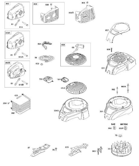B&S - 10â  100602-0161-H8 C - Carcasa del ventilador, instalación de escape, rueda volante, motor de arranque por cable de la marca Stihl