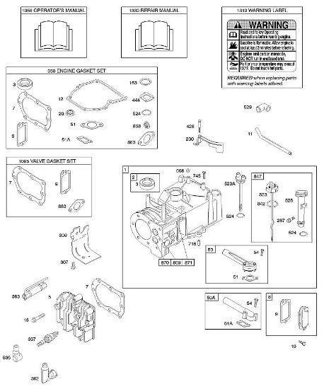 B&S - 10â  10D902-0136-B1 F - Cilindro, culata, juego de juntas motor, juego de juntas válvula, lubricación, Manual de usuario, etiqueta de advertencia de la marca Stihl