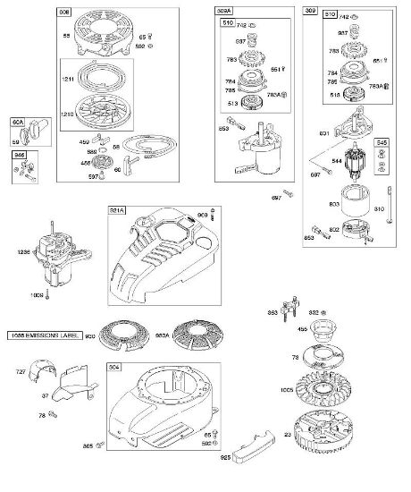 B&S - 12â  121602-0383-E1 B - Carcasa/revestimientos ventilador, arranque eléctrico, volante, arranque con rebobinado de la marca Stihl
