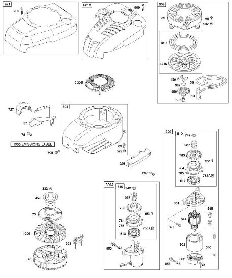 B&S - 12â  122672-0134-E1 B - Carcasa/revestimientos ventilador, arranque eléctrico, volante, arranque con rebobinado de la marca Stihl