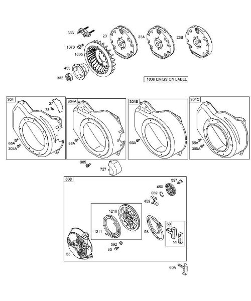 B&S - 12â  126492-0165-E1 C - Carcasa/revestimientos ventilador, volante, juegos de juntas carburador, rebobinado de la marca Stihl