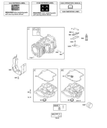 B&S - 21â  217802-0138-E1 F - Cilindro, cárter motor, lubricación, Manual de usuario, etiqueta de advertencia de la marca Stihl