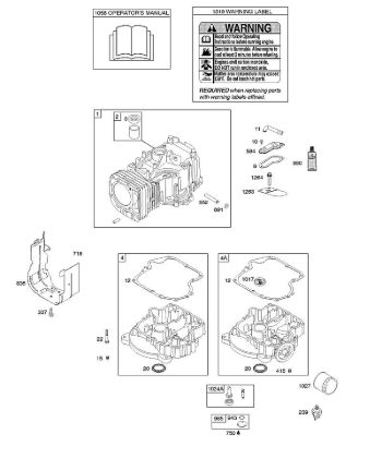 B&S - 21â  21A907-0146-E1 H - Cilindro, cárter motor, Manual de usuario, etiqueta de advertencia de la marca Stihl