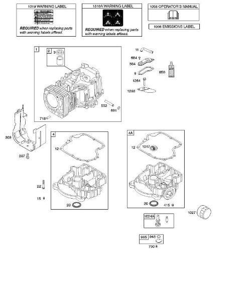 B&S - 21â  21B807-0114-B1 G - Cilindro, cárter motor, lubricación, Manual de usuario, etiqueta de advertencia de la marca Stihl