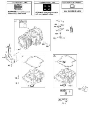 B&S - 21â  21B807-0668-H1 G - Cilindro, cárter motor, lubricación, Manual de usuario, etiqueta de advertencia de la marca Stihl