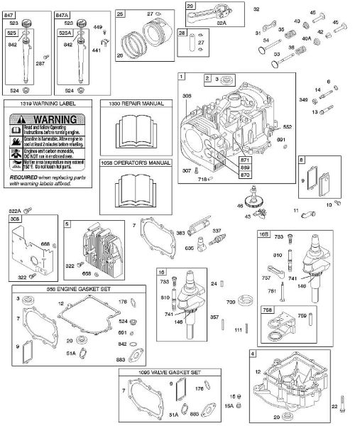 B&S - 28â  286707-1143-E2 E - Cubierta cárter cigüeóal/cárter cigüeóal, juego de juntas motor, cilindro, aceite, juego de juntas válvula, cigüeóal, pistón/segmentos/biela de la marca Stihl