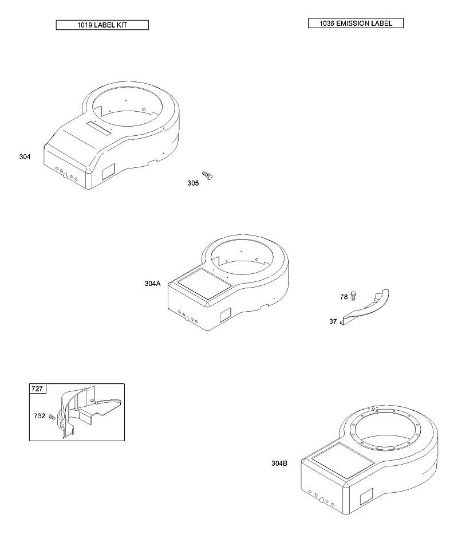 B&S - 28â  28N707-1139-E1 C - Carcasas ventiladores, etiqueta y etiquetas de emisiones de la marca Stihl
