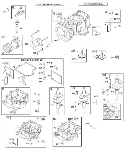 B&S - 28â  28N707-1139-E1 F - Cubierta cárter cigüeóal/cárter cigüeóal, cigüeóal, cilindro, pistón/segmentos, biela de la marca Stihl