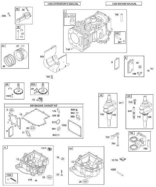 B&S - 28â  28S707-1149-E1 E - Cubierta cárter cigüeóal/cárter cigüeóal, cigüeóal, cilindro, pistón/segmentos, biela de la marca Stihl