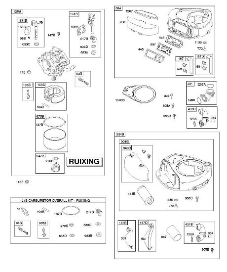 B&S - 31â  31A607-0125-B1 F - Carburador Ruixing, filtro de aire, carcasa del ventilador, sistema de escape de la marca Stihl