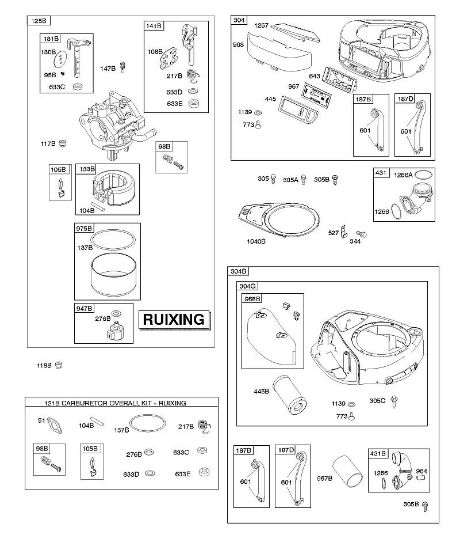 B&S - 31â  31G777-0300-B1 A - Filtro de aire, carcasa del ventilador, carburador Ruixing, juego de repaso para carburador Ruixing de la marca Stihl