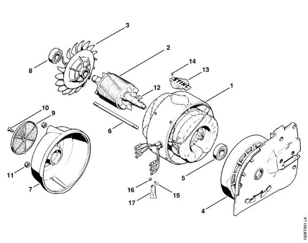 Electrosierras (MSE) E 30 Carcasa del estator, Arbol del motor de la marca Stihl