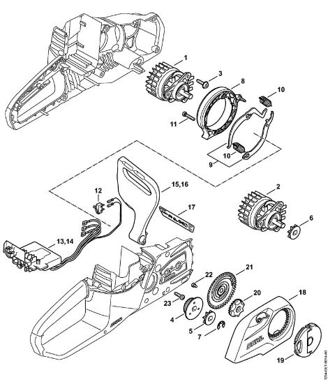 Motosierras de baterí­a (MSA) MSA 120 C-B Motor eléctrico, Módulo electrónico, Tapa del pióón de cadena de la marca Stihl