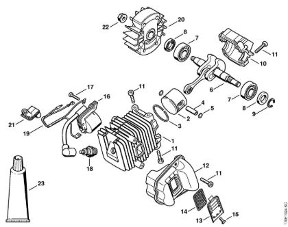 Motosierras de gasolina (MS) 019 T Cilindro con pistón, Sistema de encendido de la marca Stihl